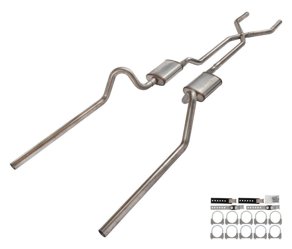1966-71 Ford Fairlane 2.5 Xpipe Crossmember Back Rear Exit Exhaust Street Pro Mufflers