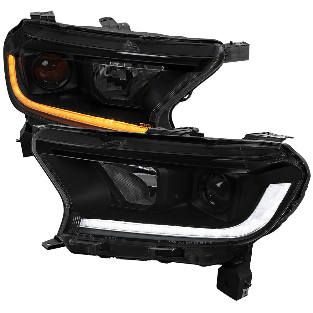 PROJECTOR HEADLIGHTS WITH SEQUNETIAL TURN SIGNAL LED BAR MATTE BLACK HOUSING AND SMOKED LENS