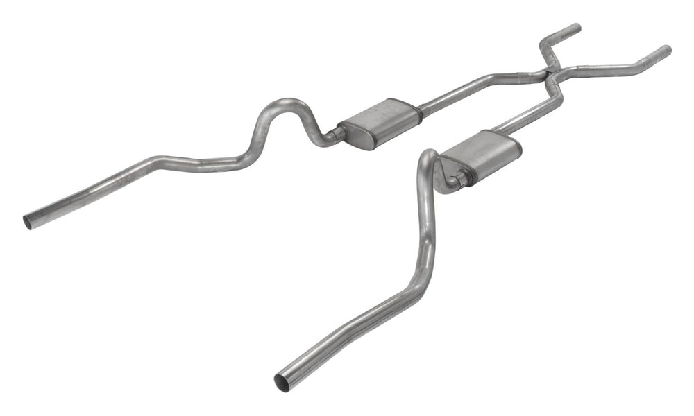 ~(66 lbs. 62X17X13)~ Crossmember Back w/H-Pipe Exhaust System 64-72 A-Body Split Rear Dual Exit 2.5 in Intermediate And Tail Pipe Violator Mufflers/Hardware Incl Tip Not Incl Pypes Exhaust