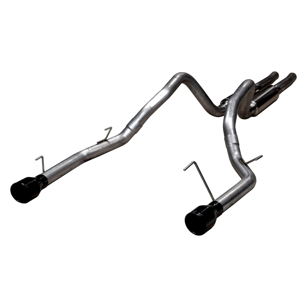 Cat Back Mid Muffler Exhaust System 05-10 Mustang GT Split Rear Dual Exit 2.5 in Intermediate And Tail Pipe M80 Mufflers Hardware 4 in Black Tips Incl Black Finish 409 Stainless Steel Pypes Exhaust