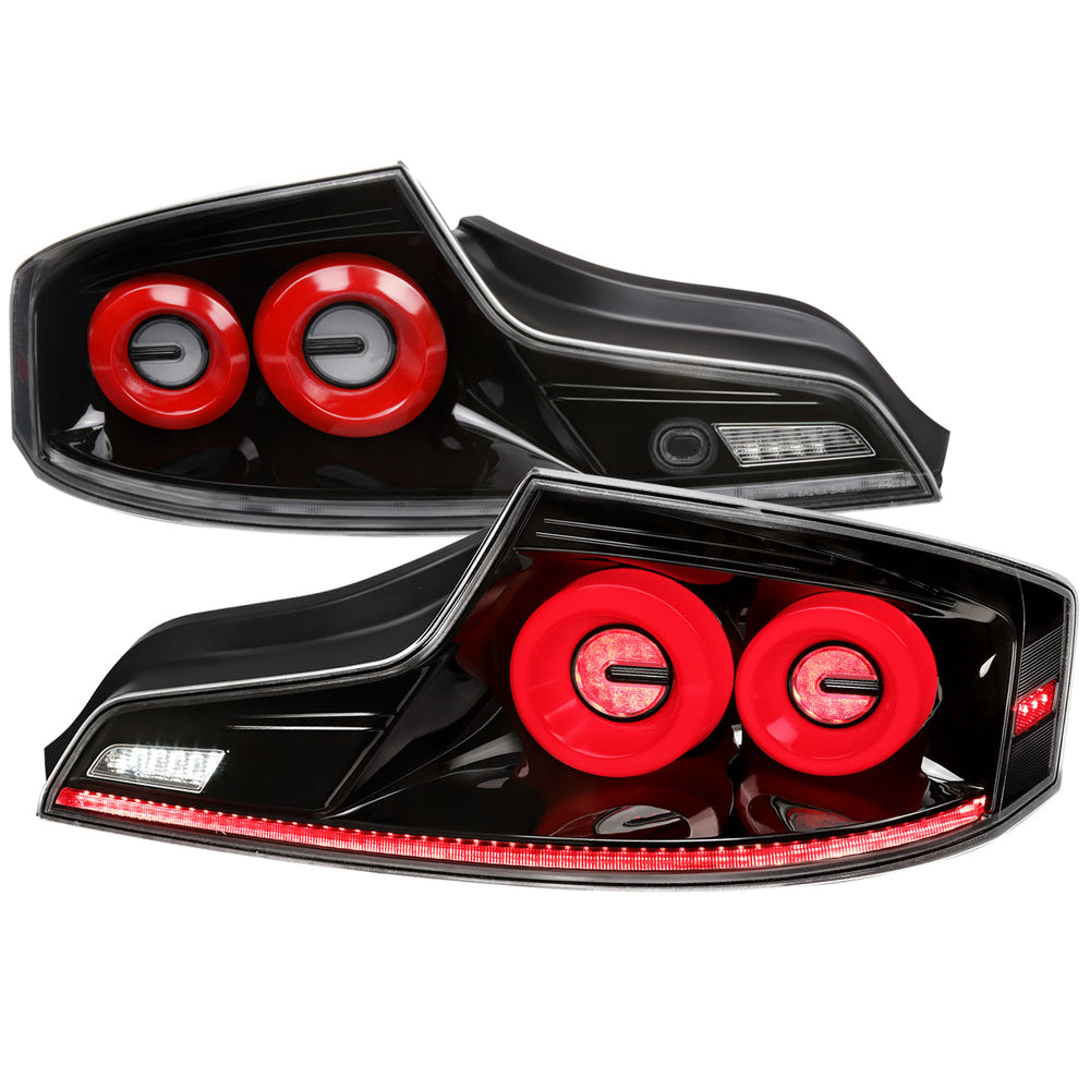 COUPE LED TAIL LIGHTS GLOSSY BLACK HOUSING CLEAR LENS RED LED BAR SEQUENTIAL TURN SIGNAL WITH BREATHING LIGHT EFFECT