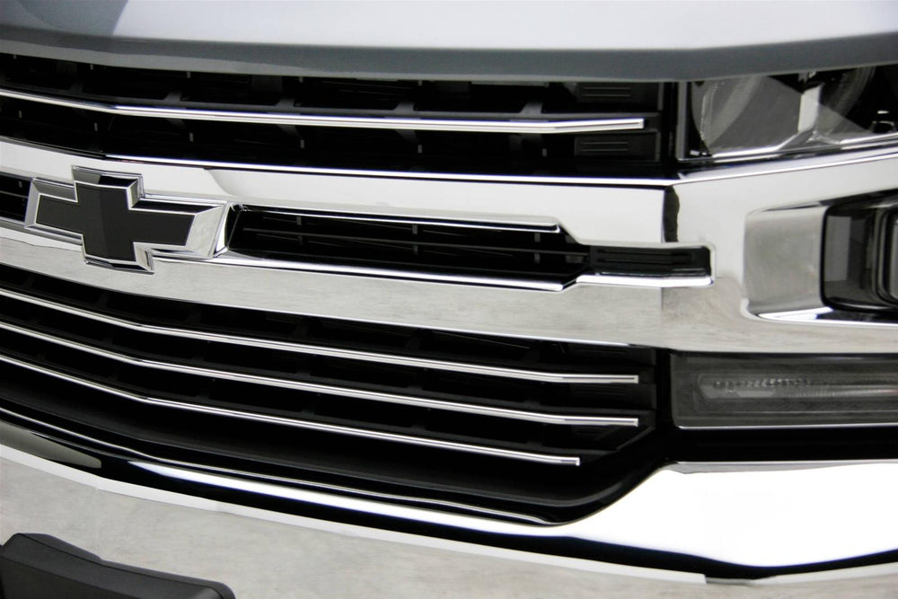 Billet Grille Horizontal Round Polished Aluminum 4 Pc Overlay