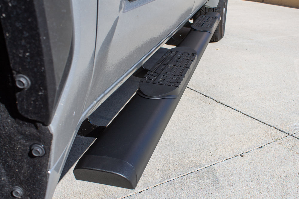 22C TUNDRA CREWMAX CAB 5IN OVAL STYLE SLIDE TRACK RUNNING BOARDS BLACK TXD ALUMINUM