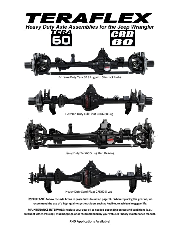 JK Front Tera60 Unit Bearing Axle Housing - No R and P Carrier or Bearings