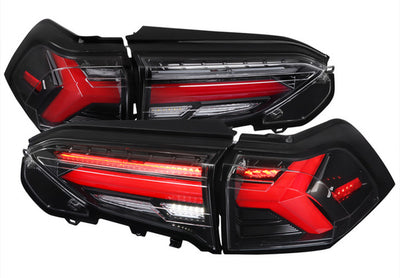 LED TAIL LIGHTS SEQUENTIAL TURN SIGNAL WITH GLOSSY BLACK HOUSING AND CLEAR LENS - RED LED BAR