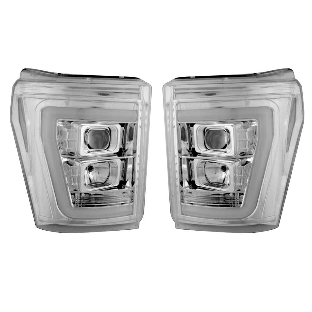 ~(27 lbs. 26X25X19)~ Ford Superduty 11-16 F250/F350/F450/F550 PROJECTOR HEADLIGHTS w/ Ultra High Power Smooth OLED HALOS and DRL - Clear / Ch