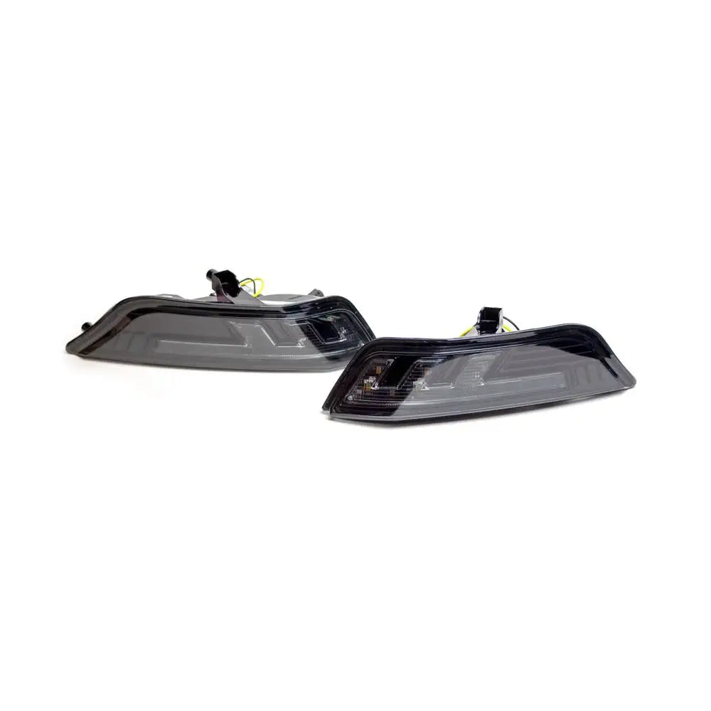 ~(1 lbs. 10X4X4)~ Ford 15-17 Mustang Front Lower Bumper Corner Mounted White LED Running Light and Amber LED Turn Signal - Smoked Lens