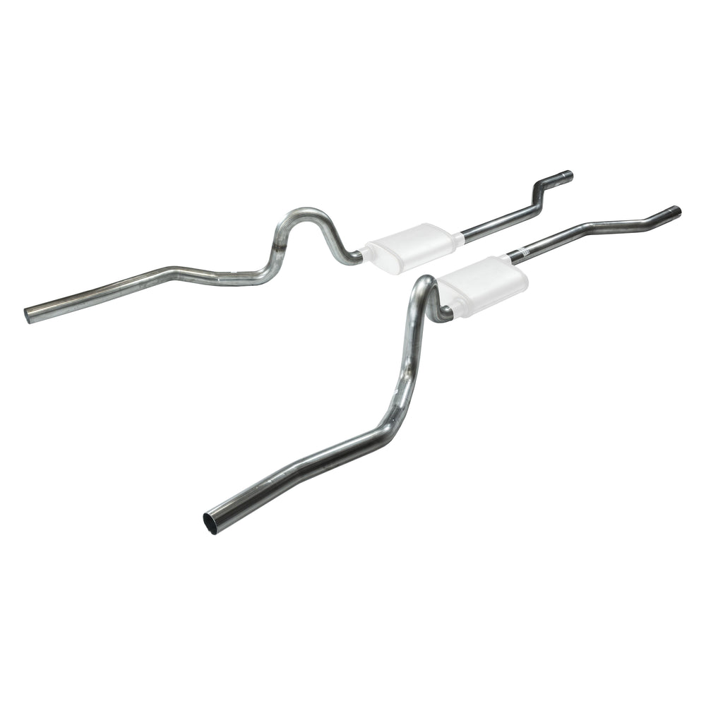 Crossmember Back Without X-Pipe Exhaust System 70-71 GTO 68-72 442 Split Rear Dual Exit 2.5 in Intermediate Tail Pipe Hardware Incl Muffler And Tip Not Incl Natural 409 Stainless Steel Pypes Exhaust