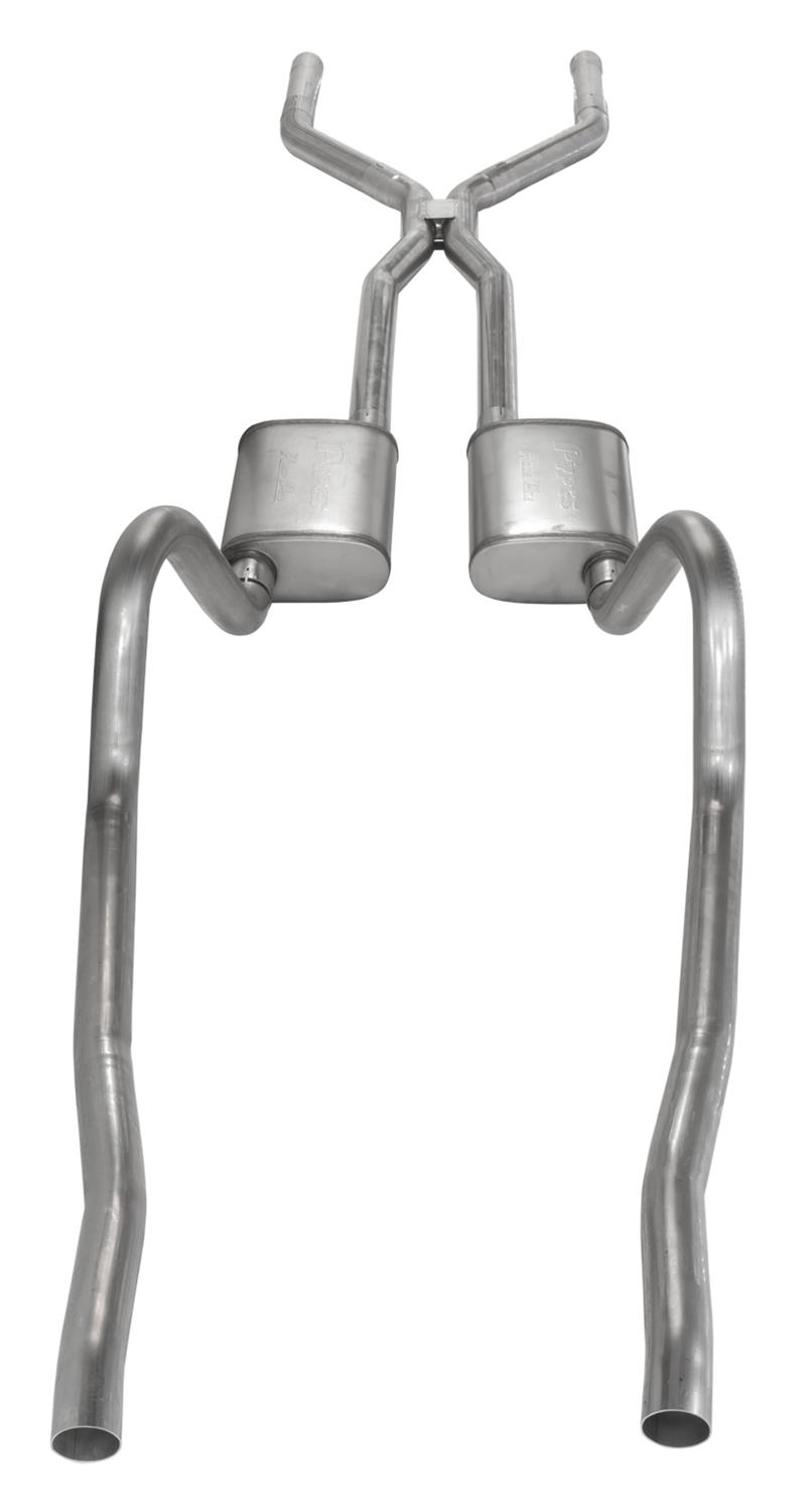 ~(65 lbs. 62X17X13)~ Crossmember Back w/H-Pipe Exhaust System 67-73 Mopar A-Body Split Rear Dual Exit 2.5 in Intermediate And Tail Pipe Violator Mufflers/Hardware Incl Tip Not Incl Pypes Exhaust