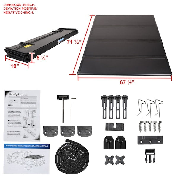 GMC SIERRA 1500 CREW CAB 5 FOOT 8 INCH BED HARD QUAD FOLD TONNEAU COVER