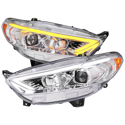 LED BAR PROJECTOR HEADLIGHTS GLOSSY BLACK HOUSING CLEAR LENS - HALOGEN MODELS ONLY - SEQUENTIAL SWITCHBACK TURN SIGNAL