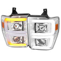 PROJECTOR HEADLIGHTS WITH LED BAR CHROME HOUSING AND CLEAR LENS - SWITCH BACK SEQUENTIAL TURN SIGNAL