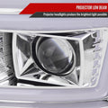 PROJECTOR HEADLIGHTS WITH LED BAR CHROME HOUSING AND CLEAR LENS - SWITCH BACK SEQUENTIAL TURN SIGNAL