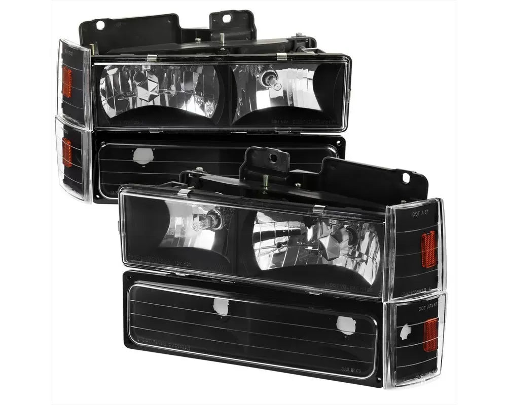 MATTE BLACK HOUSING AND CLEAR LENS HEAD LIGHT WITH BUMPER AND CORNER LIGHT SET