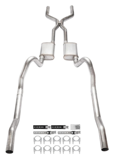 1966-1974 Mopar B-Body 3 Inch Crossmember Back Exhaust System With H-Pipe 409 Stainless With Turbo Pro Mufflers SMB43T
