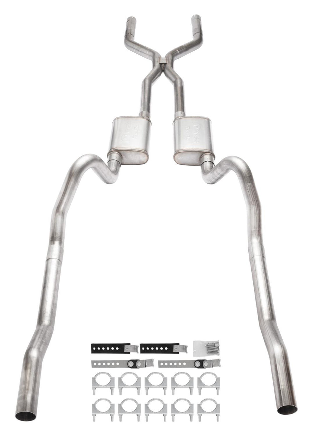 1966-1974 Mopar B-Body 3 Inch Crossmember Back Exhaust System With H-Pipe 409 Stainless With Turbo Pro Mufflers SMB43T