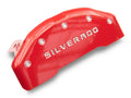 Set Of 4 Caliper Covers Engraved Front And Rear Silverado Red Finish Silver Characters 2019-2024 Chevrolet Silverado MGP Caliper Covers
