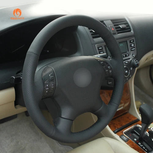 Custom-Fit Hand-Stitched PU Leather Steering Wheel Cover