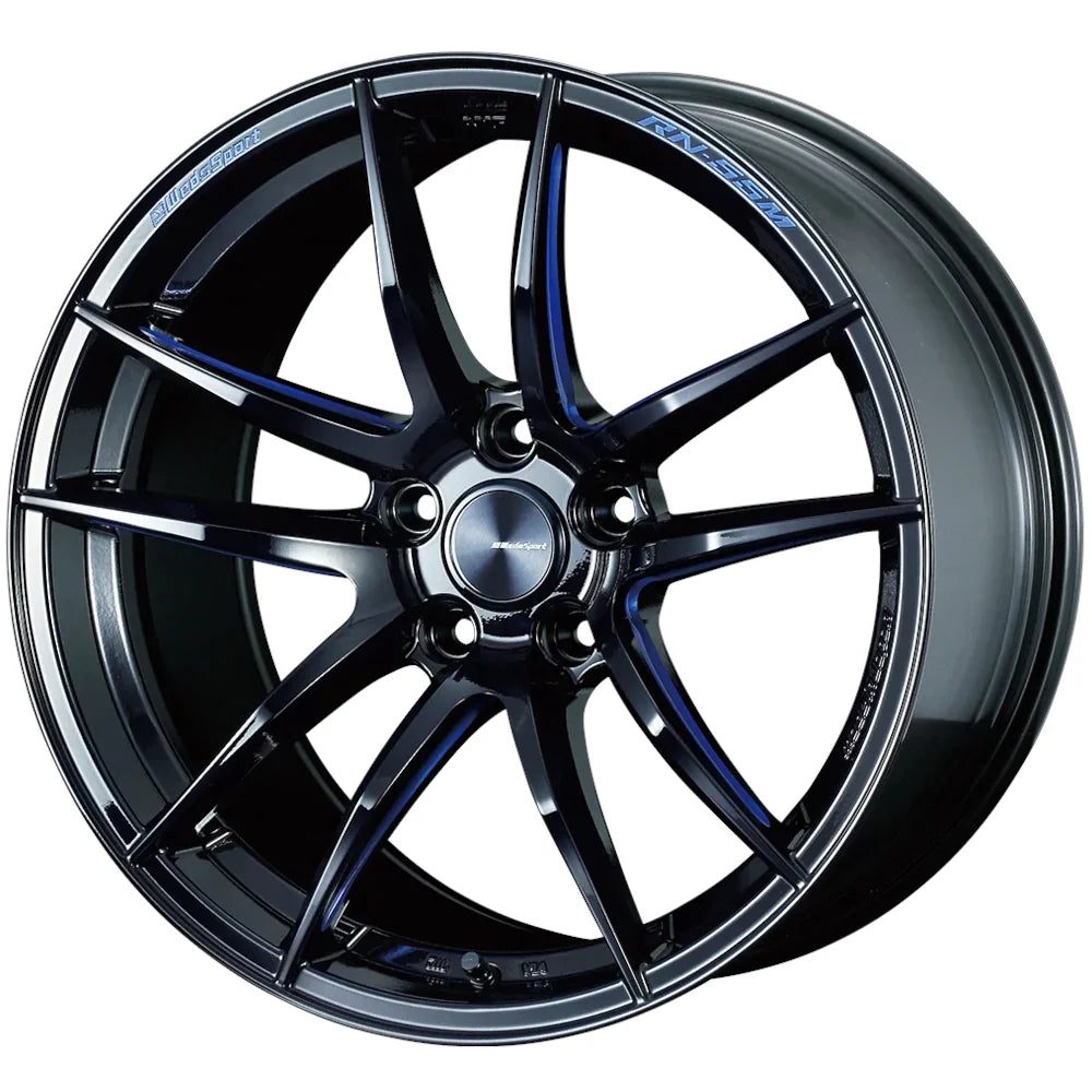 RN-55M 18x9.5 +25mm 5x114.3 Gloss Black Blue Milled Spokes Wheel