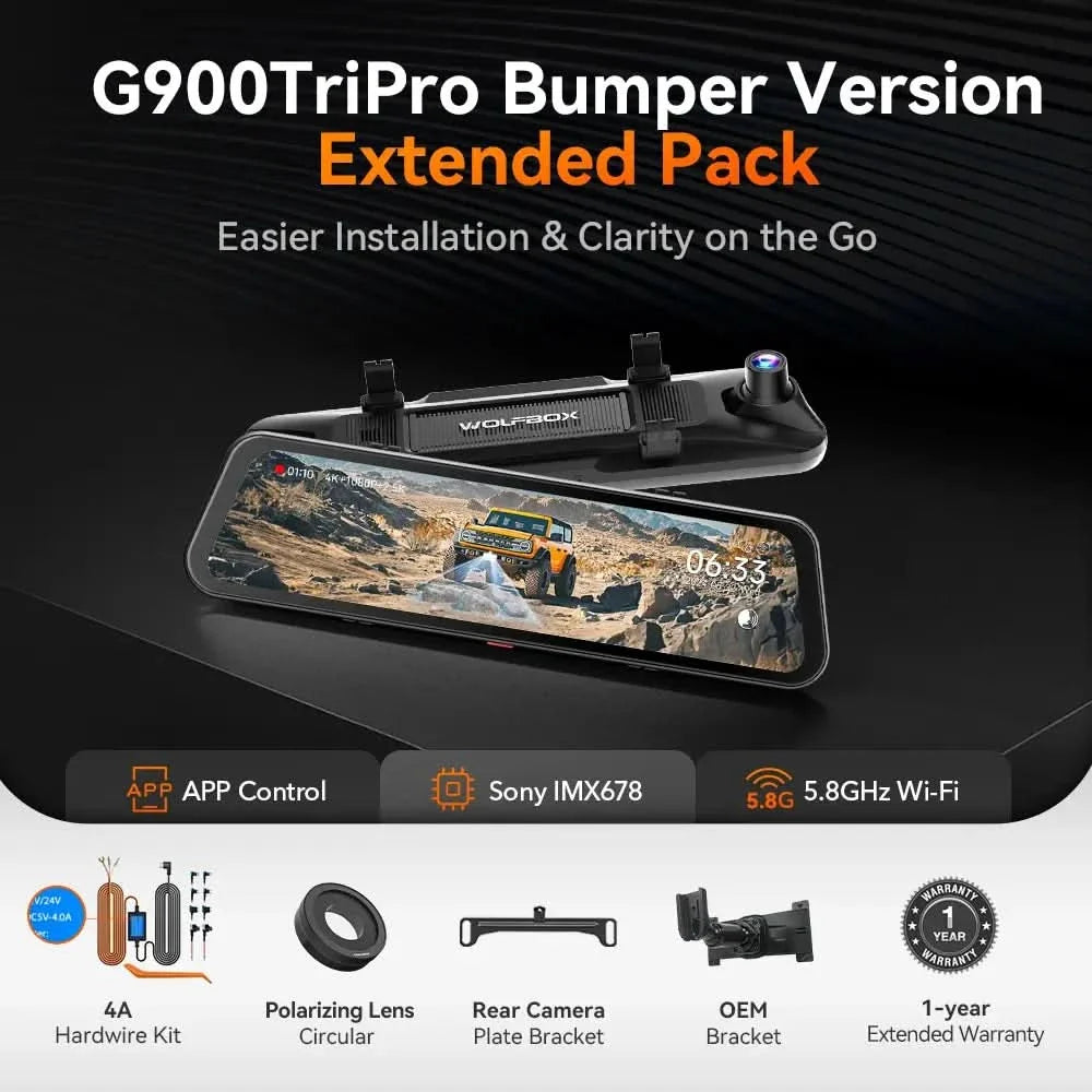 G900TriPro 3-Channel Rearview Mirror Dash Cam