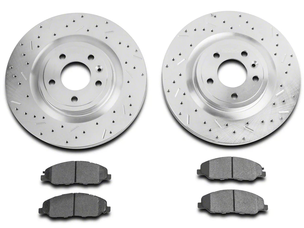 Front Cross-Drilled and Slotted Brake Rotor and Carbon Graphite Pad Kit