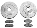 Front Cross-Drilled and Slotted Brake Rotor and Carbon Graphite Pad Kit
