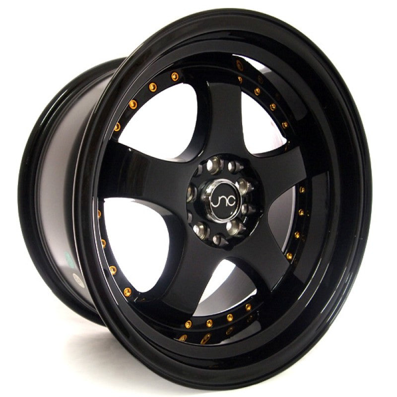 JNC017 17x9 +20mm 5x3.94 Gloss Black w/Gold Rivets