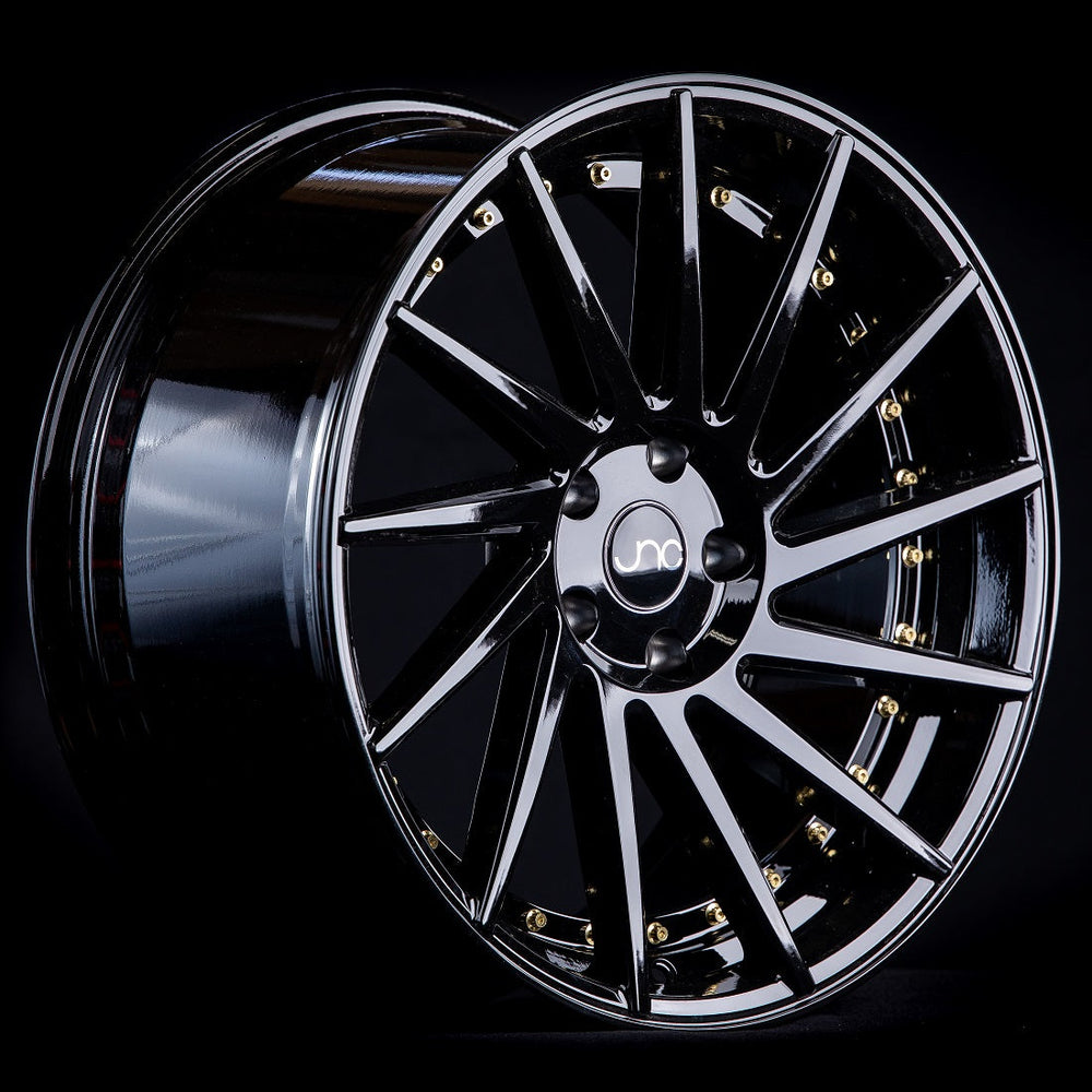 JNC051 17x9 +30 5x114.3 Silver Machine Face Gold Rivet