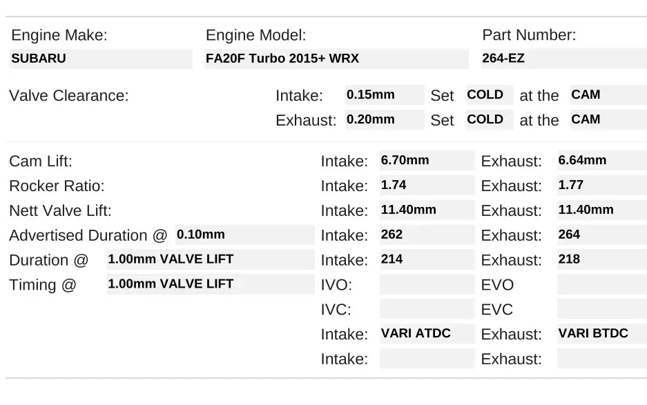 264-EZ Camshafts