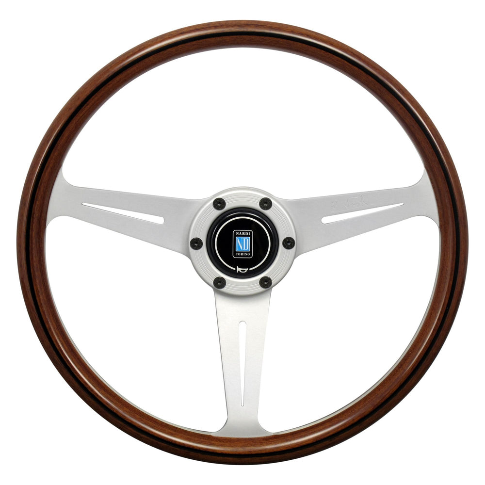 360mm Mahogany Wood Steering Wheel with Silver Spokes