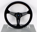 Deep Corn 350mm Black Suede Steering Wheel, Red Stitching