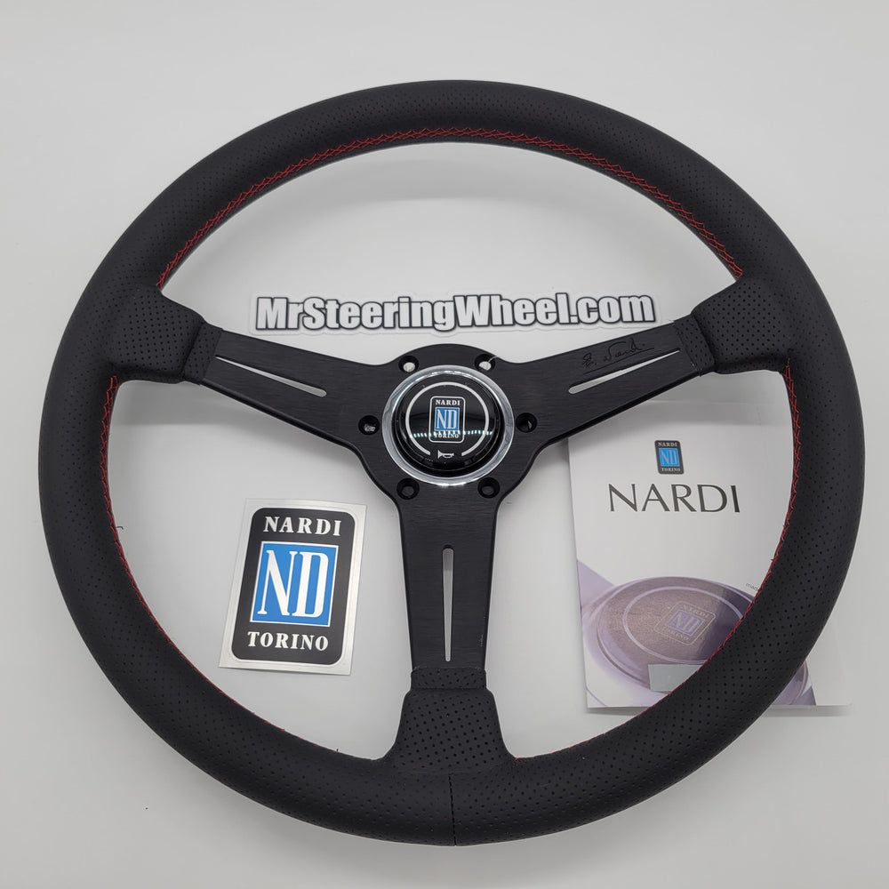 Classic 360mm Perforated Leather Steering Wheel, Red Stitching