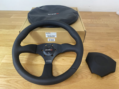 350mm Genuine Leather Steering Wheel, Brushed Black Spoke