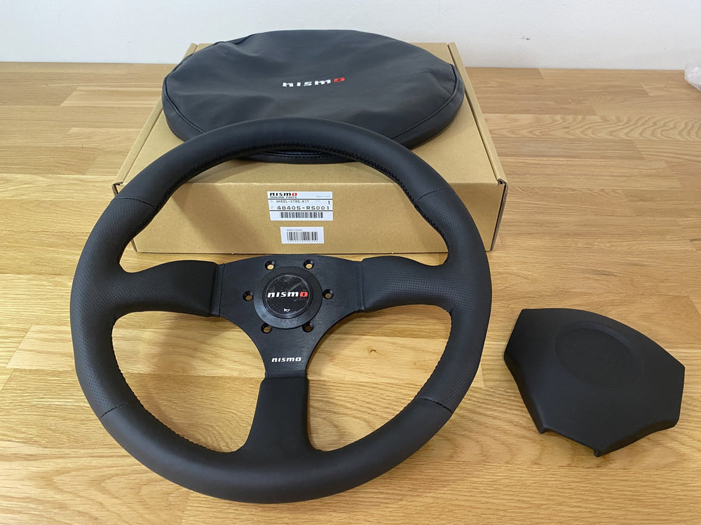 350mm Genuine Leather Steering Wheel, Brushed Black Spoke