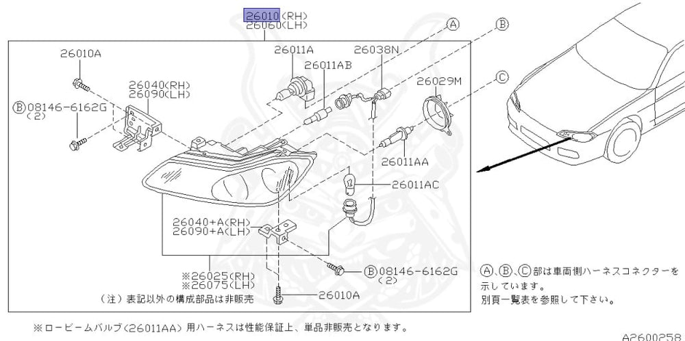 Right Xenon Black Headlamp Assembly