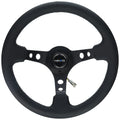 NRG Reinforced Steering Wheel (350mm / 3in. Deep) Blk Leather w/Blk Spoke & Circle Cutouts