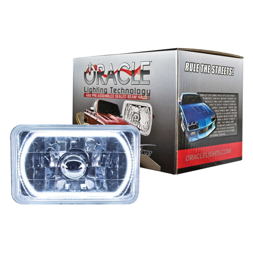 4x6-Inch Rectangular Reflector Headlight w/ White SMD LED Halo