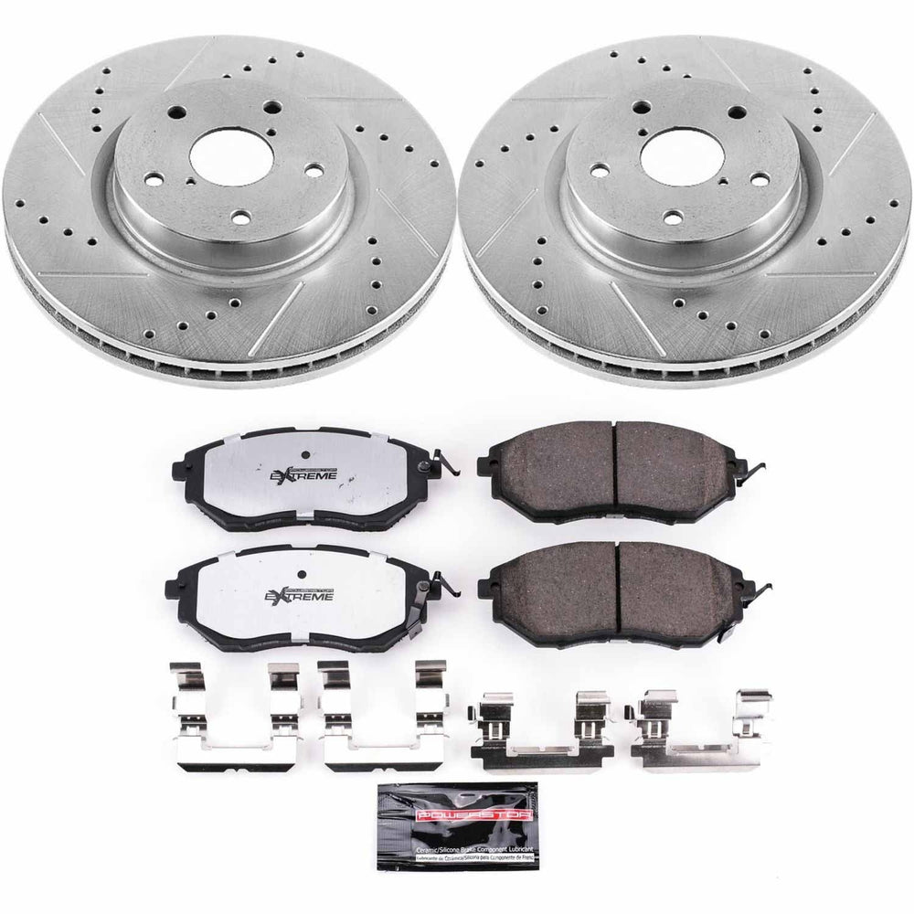 Front Brake Kit with Carbon-Fiber Ceramic Pads and Slotted Rotors