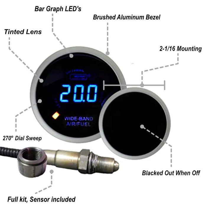 52mm Blue Digital Wideband Air-Fuel Ratio Gauge Kit