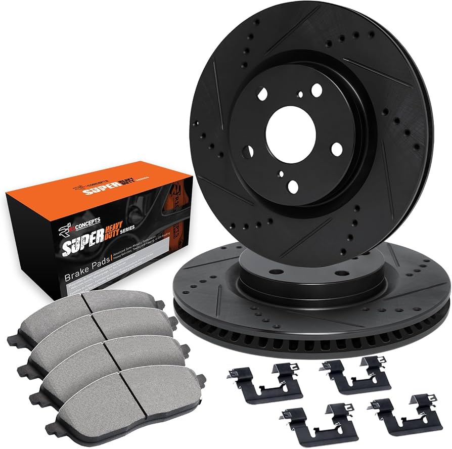 Front Drilled and Slotted Brake Rotor and Super Duty Pad Kit