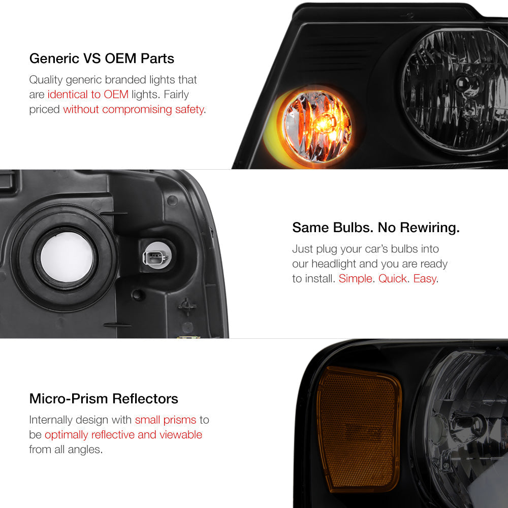 Reflector Headlight Assembly, Black-Smoked Housing