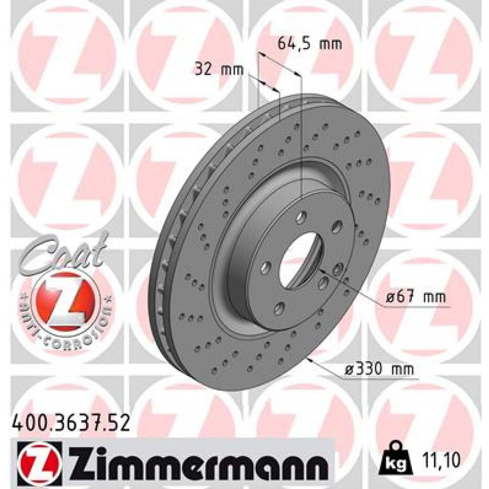 Front Axle Brake Discs Vented Perforated Coat Z 330mm x