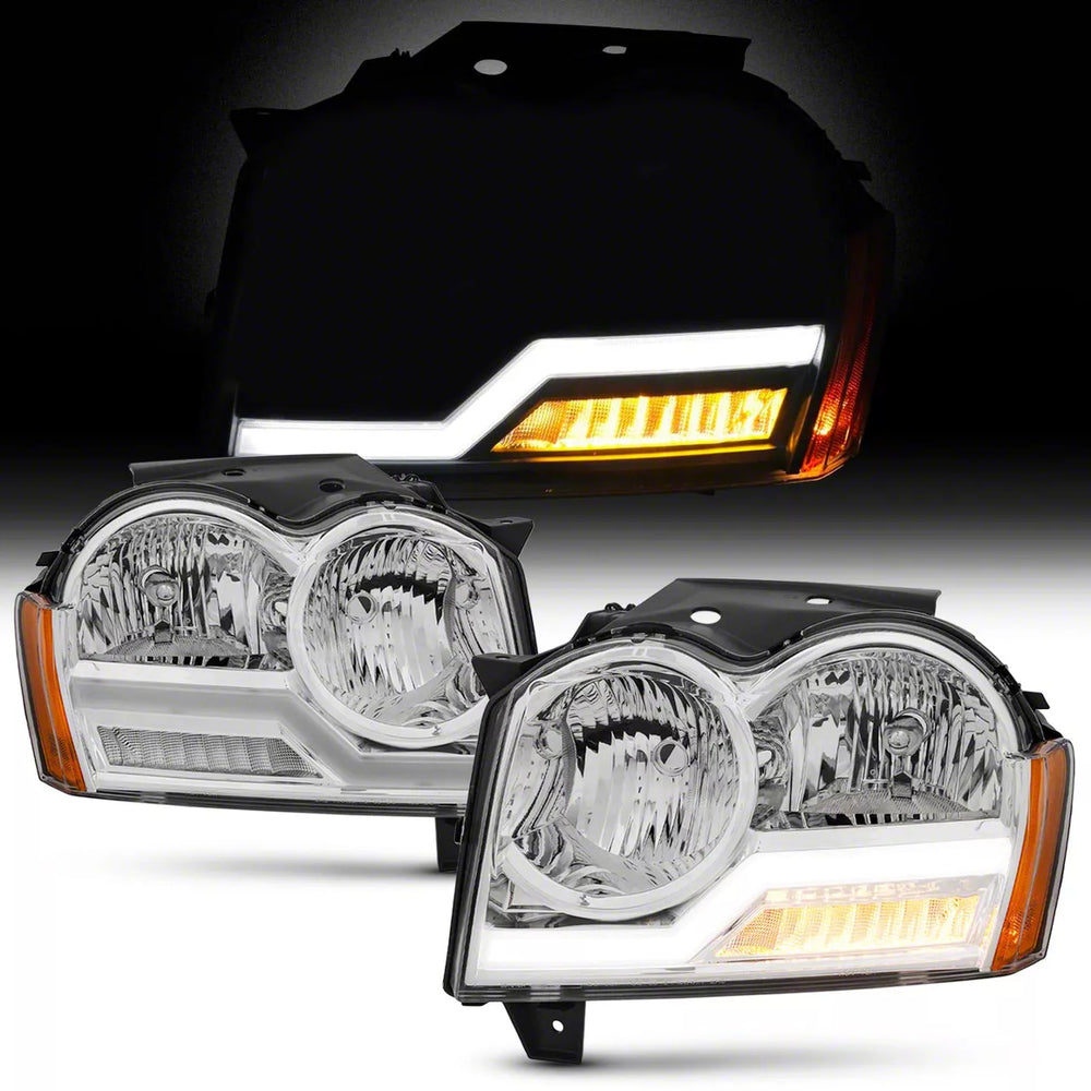 0507 GRAND CHEROKEE HEADLIGHTS WITH LED LIGHT BAR CHROME
