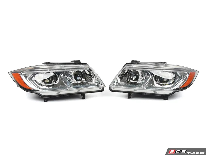 E90 SEDAN PROJECTOR HEADLIGHTS CHROME HOUSING CLEAR LENS - OE HALOGEN MODELS ONLY - AMBER REFLECTOR SWITCHBACK LED LIGHT BAR LED SEQUENTIAL SIGNAL BREATHING LIGHT EFFECT