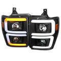 PROJECTOR HEADLIGHTS WITH LED BAR CHROME HOUSING AND CLEAR LENS - SWITCH BACK SEQUENTIAL TURN SIGNAL
