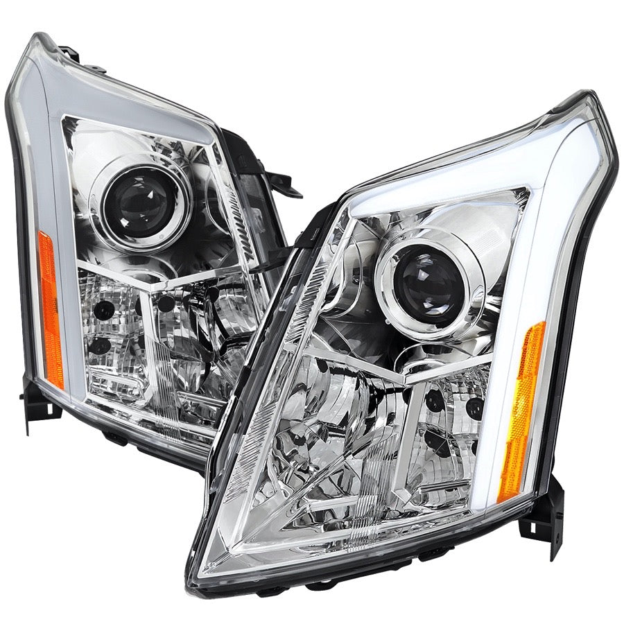 LED BAR HEADLIGHTS CHROME HOUSING CLEAR LENS WITH SEQUENTIAL TURN SIGNAL AND BREATHING LIGHT EFFECT - USES STOCK H11 BULB