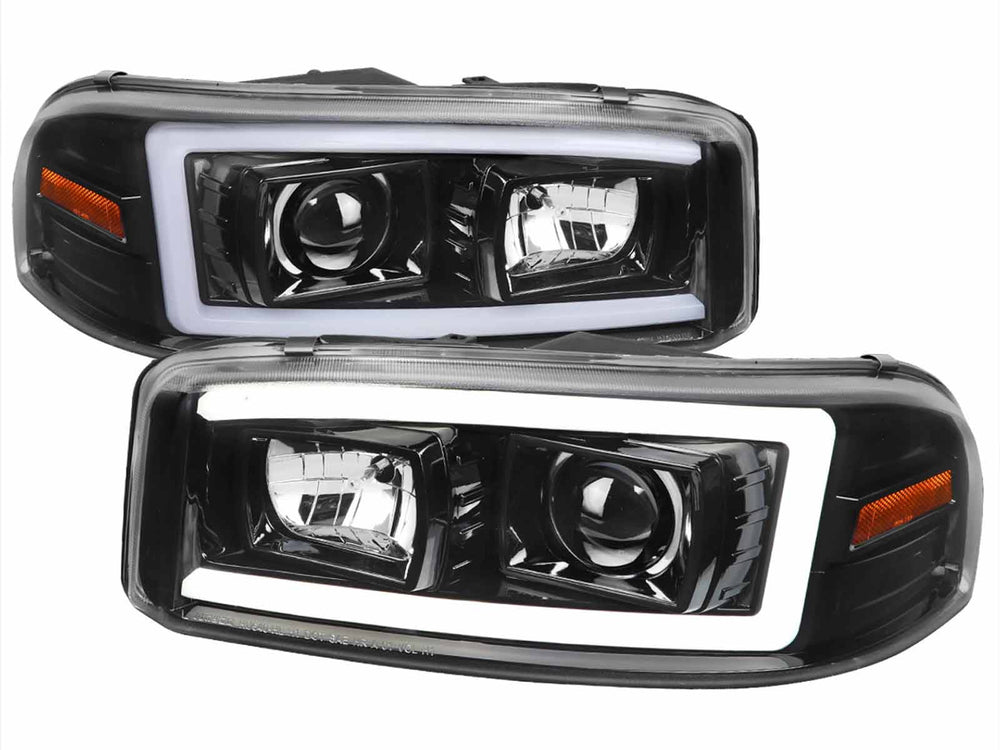 DENALI PROJECTOR HEADLIGHTS WITH GLOSS BLACK HOUSING CLEAR LENS AND AMBER REFLECTOR