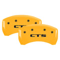 Set Of 4 Caliper Covers Engraved Front Cursive Cadillac Engraved Rear Cts Yellow Finish Black Characters 2014-2019 Cadillac CTS MGP Caliper Covers