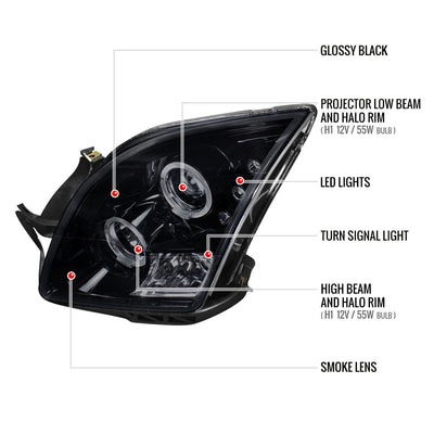 PROJECTOR HEADLIGHT GLOSS BLACK HOU