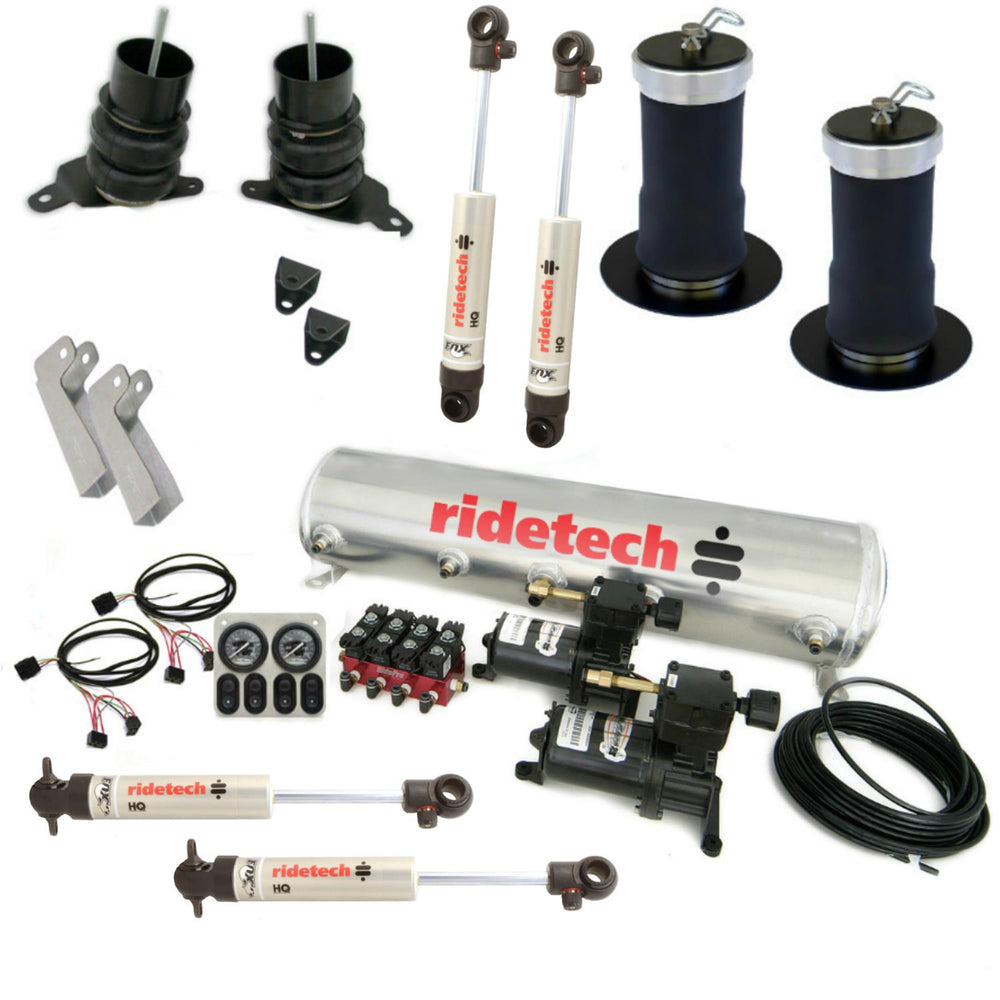 Level 1 Air Suspension System for 64-72 Chevelle. Includes front CoolRide with HQ Series Shocks and mounts rear CoolRide with HQ Series Shocks and 5 Gallon Analog Compressor System.
